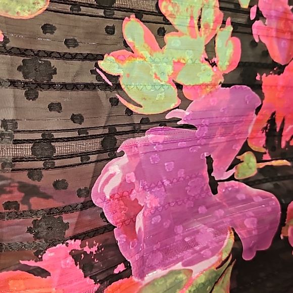 Pink Black Chiffon Susan Graver long sleeve button down tunic jacket - Picture 8 of 10